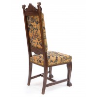 Neorenesansowe krzesło. Rzeźbione. Tkana tapicerka. XIX wiek